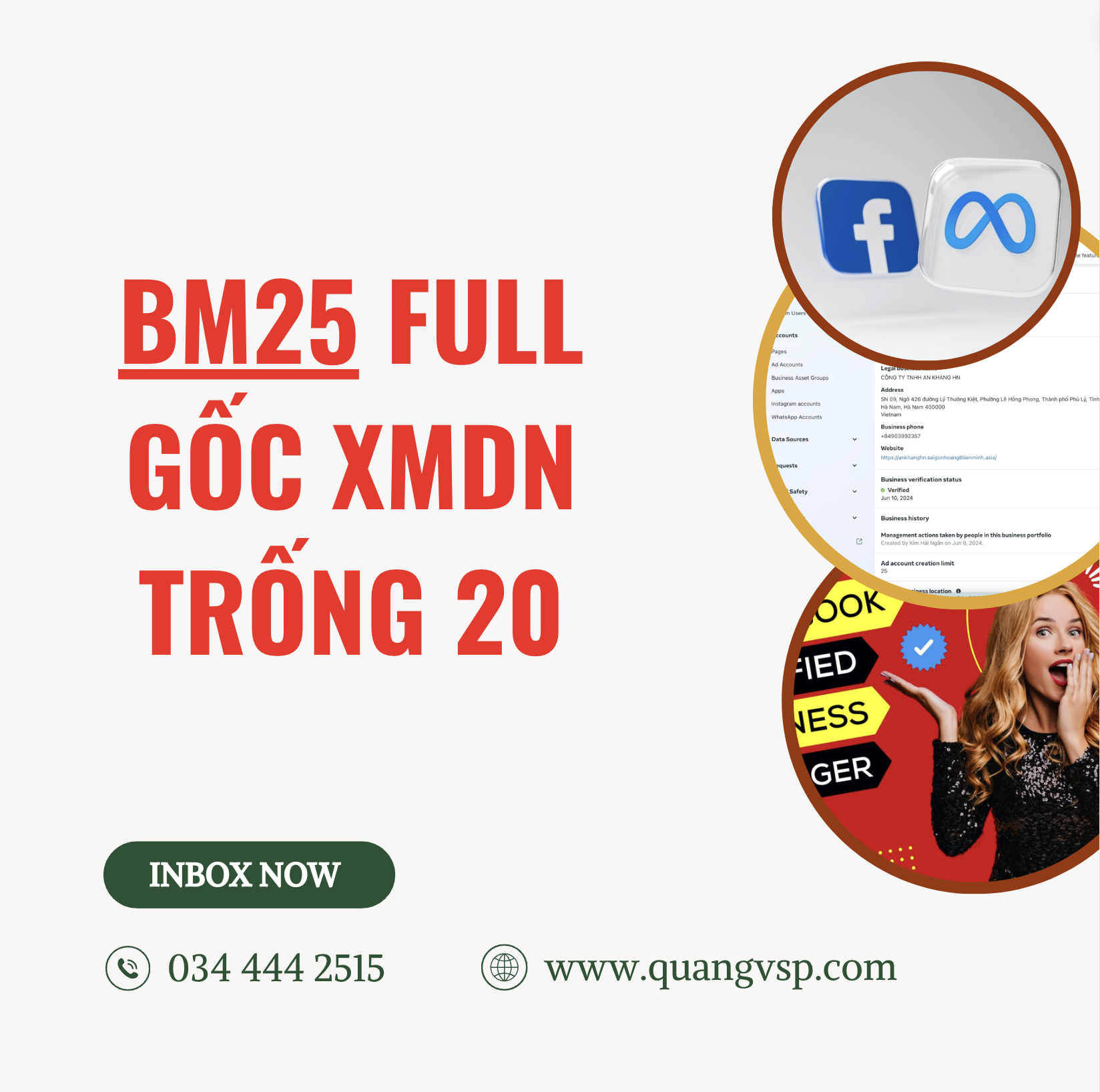 🔥 SẢN PHẨM HOT - BM25 FULL GỐC XMDN 🔥 Còn trống 20 VNĐ + 7 USD – Giải pháp cung cấp tkqc cho các doanh nghiệp shop bán hàng! ✨ Business Manager 25 (BM25) uy tín, full gốc XMDN, mang đến hiệu quả vượt trội cho các chiến dịch quảng cáo Facebook. Với khả năng chịu tải cao và dễ dàng quản lý, BM25 sẽ giúp bạn tăng trưởng doanh thu mạnh mẽ. ✅ Lợi ích: - Tài khoản full gốc, bảo mật an toàn. - Trống 20 VNĐ + 7 USD, dễ dàng tùy chỉnh ngân sách. - Khả năng phân phối quảng cáo vượt trội, đạt hiệu quả tối đa. Nhanh tay sở hữu BM25 để chiếm ưu thế trên thị trường! 💥 #QUANGVSP